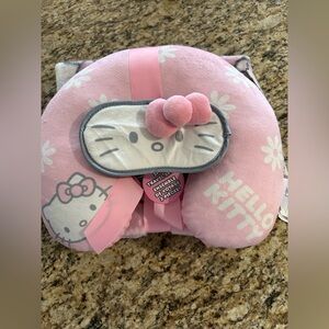 Hello Kitty Pink Travel Set- neck pillow,sleep mask, blanket